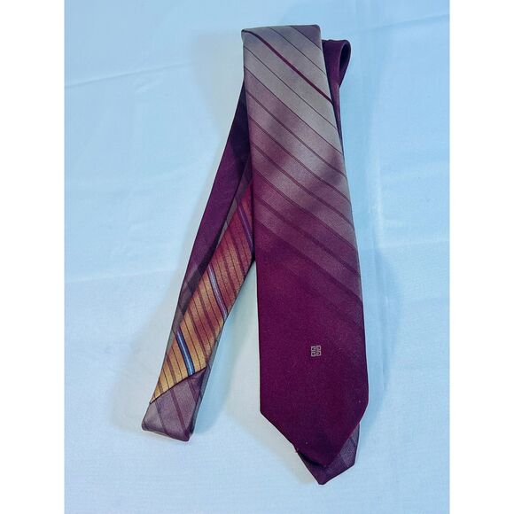 VTG Givenchy Monsieur Burgundy Ombre Tie Striped EUC Designer Logo MOD - Picture 2 of 5